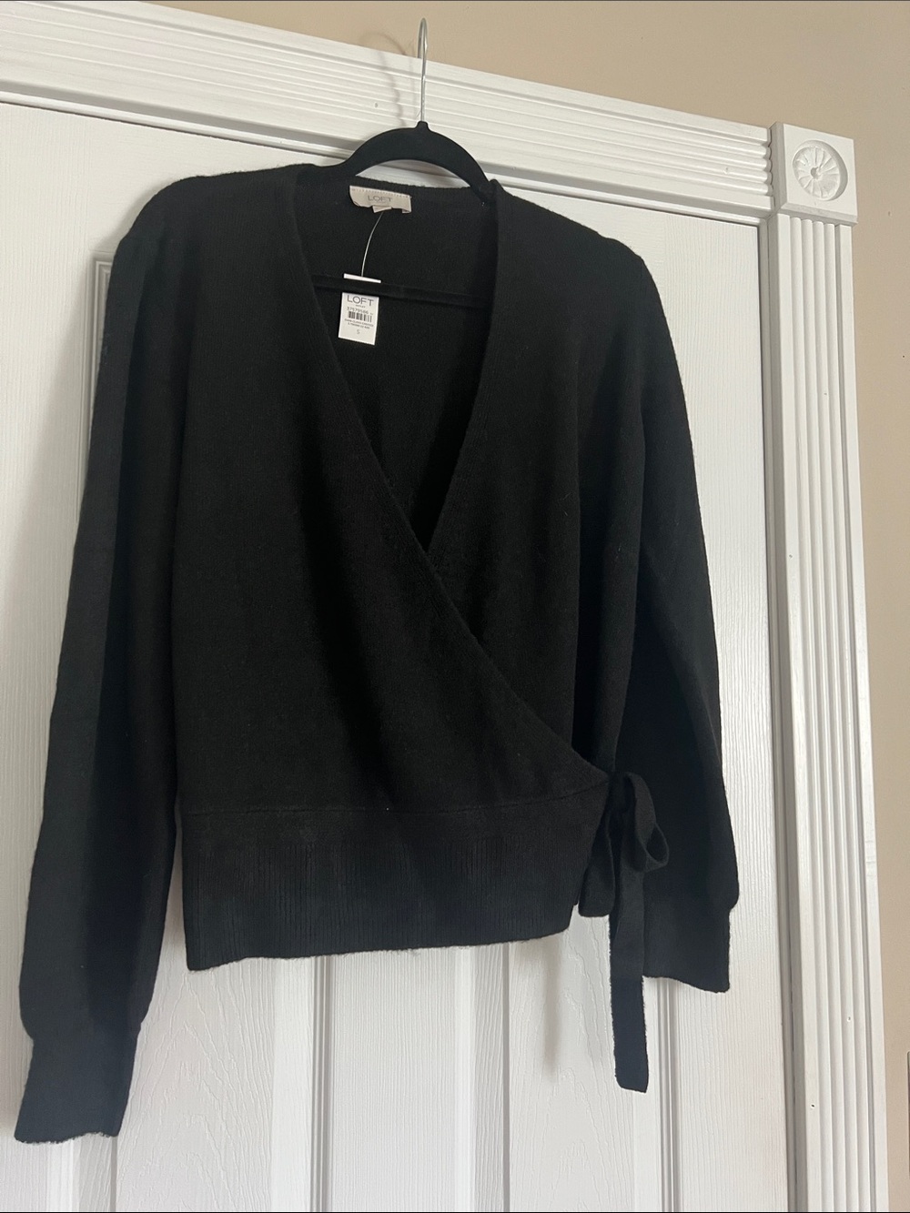 LOFT Black V-Neck Wrap Sweater with Side Tie